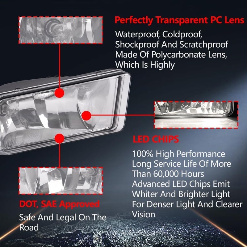 CHEDA Fog Lights w/Bulbs Compatible with 2007-2015 Chevy Silverado/Tahoe/Suburban Driving Fog Lamps neblineros para autos delantero faros antiniebla Clear Lens - Image 3